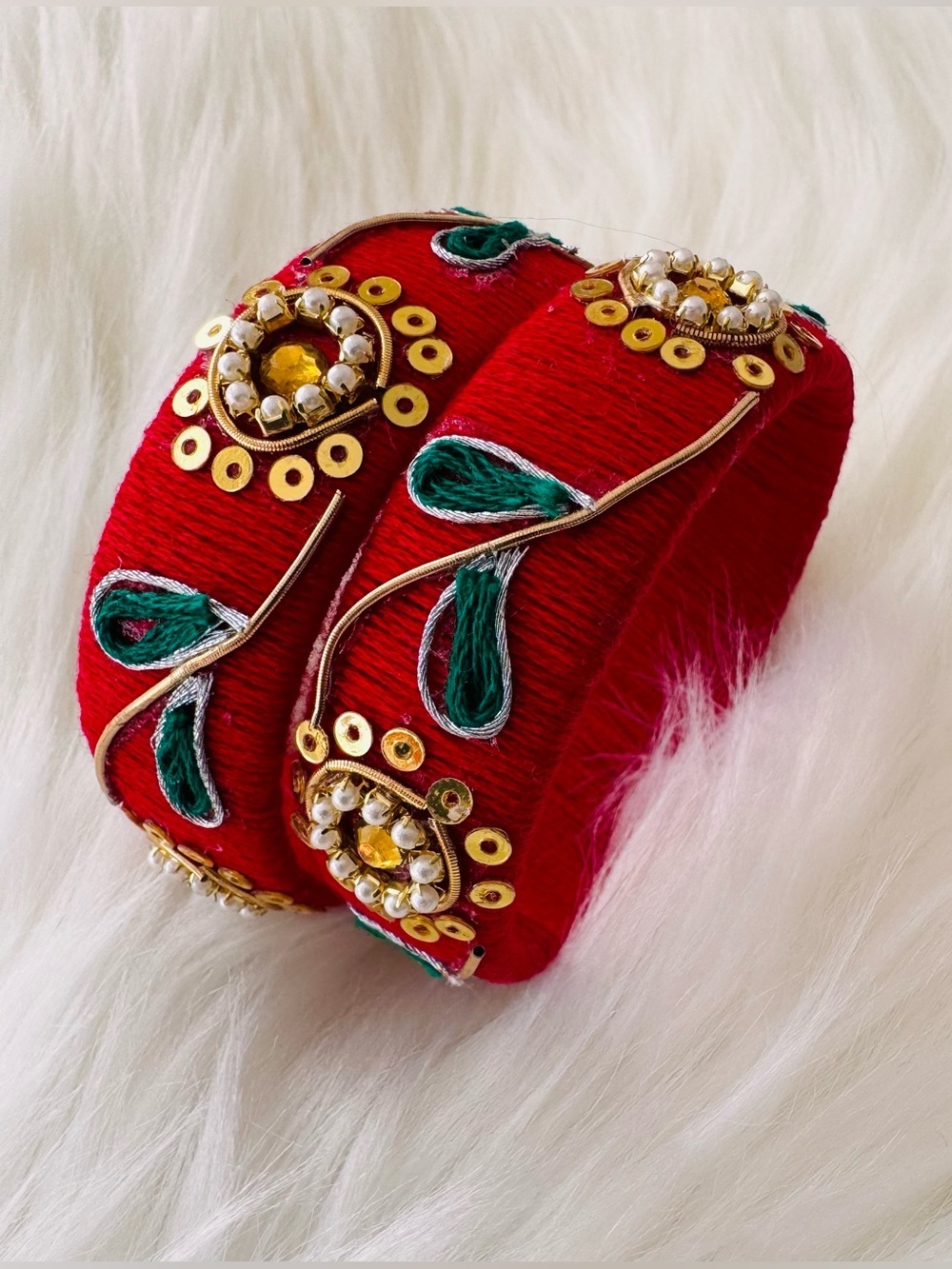 🎡Red Embellished handmade cotton thread Bangle set in XS (2-2)